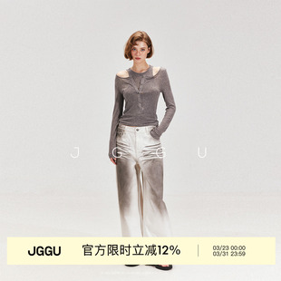 T恤 假两件莱赛尔羊毛混纺设计感长袖 晶咕黑标JGGU chill博主