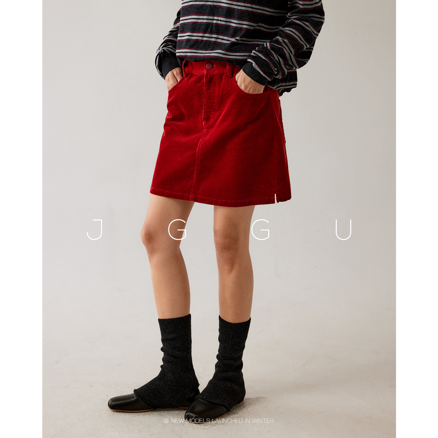 晶咕黑标JGGU 【韩女心机】全棉复古灯芯绒面料美式甜辣A字短裙