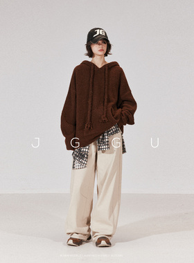 晶咕黑标JGGU 【软糯奏曲】斯托尔3针+圈圈纱羊毛混纺连帽针织衫