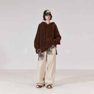 晶咕黑标JGGU 【软糯奏曲】斯托尔3针+圈圈纱羊毛混纺连帽针织衫