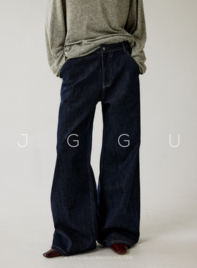 晶咕黑标JGGU【寂静海域】复古水洗弹力牛仔阔腿裤女秋百搭裤子