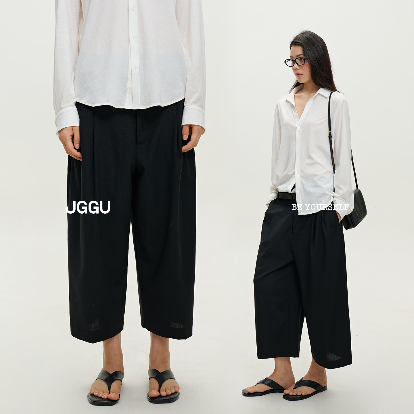晶咕黑标JGGU【精英气场】羊毛混纺高质感九分阔腿裤女休闲西裤图片