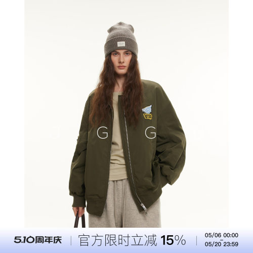 晶咕黑标JGGU【飞行日记】美式复古飞行夹克机车外套女时髦上衣