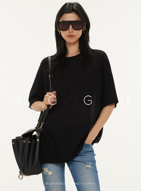 晶咕黑标JGGU【无界舒适】休闲纯欲风莱赛尔醋酸混纺宽松版针织