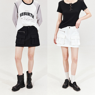 子 女短裤 晶咕黑标JGGU即兴超模复古立体剪裁工装 显瘦随性口袋裙式