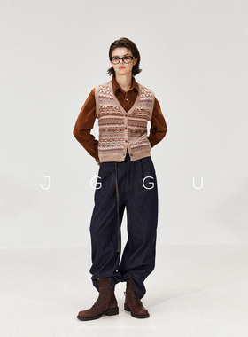 晶咕黑标JGGU经典粗纺羊毛针织面料经典费尔岛提花全羊毛针织马甲