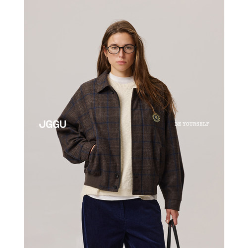 晶咕黑标JGGU 11/2 20:00新品【威尔士亲王格】格纹复古夹克女