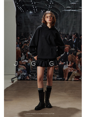 【杜若溪同款】晶咕黑标JGGU空气层面料定制字母刺绣休闲连帽卫衣