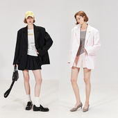 晶咕黑标JGGU生人勿进大宽肩仿麻女小香风西装 外套半身裙二件套装