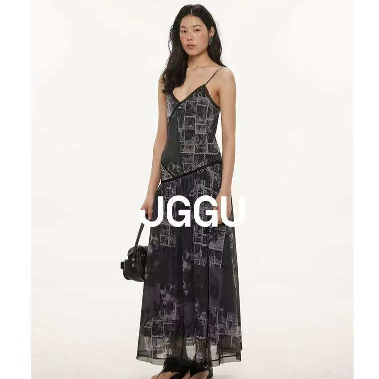 晶咕黑标JGGU【沙丘绿洲】复古氛围感印花吊带裙女夏季度假裙子