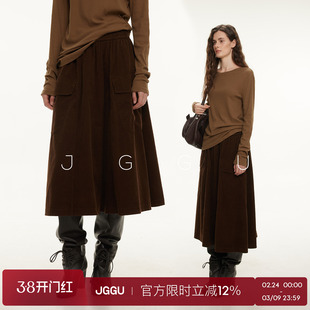 晶咕黑标JGGU【画展倩影】全棉灯芯绒面料A字松紧复古绒感半身裙