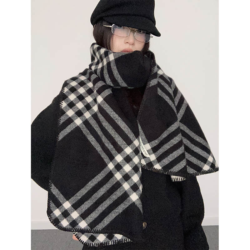 刺毛叔叔黑白格纹韩版围巾