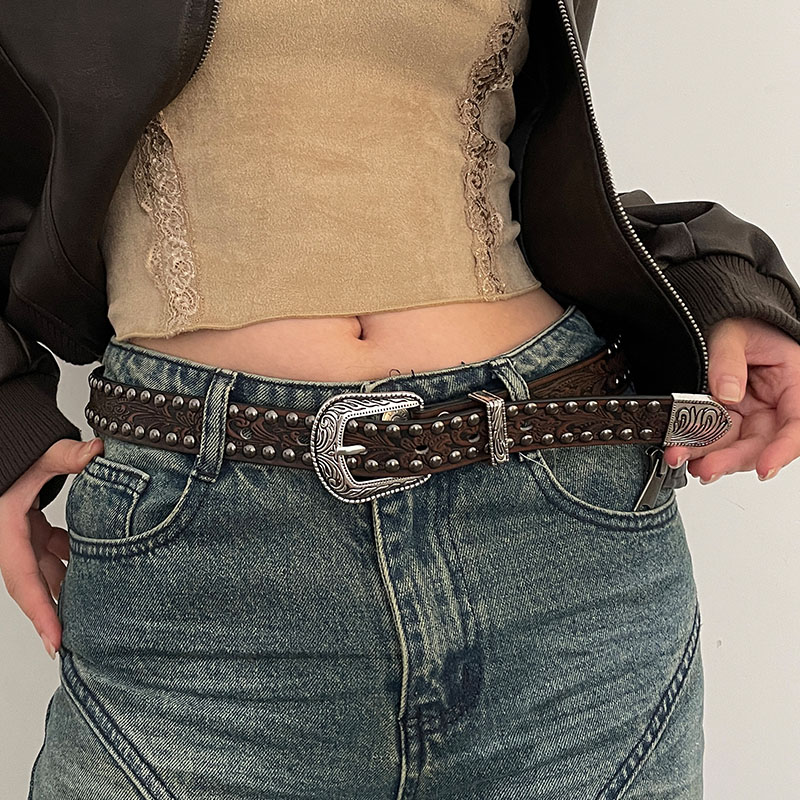 女美式复古铆钉腰带百搭