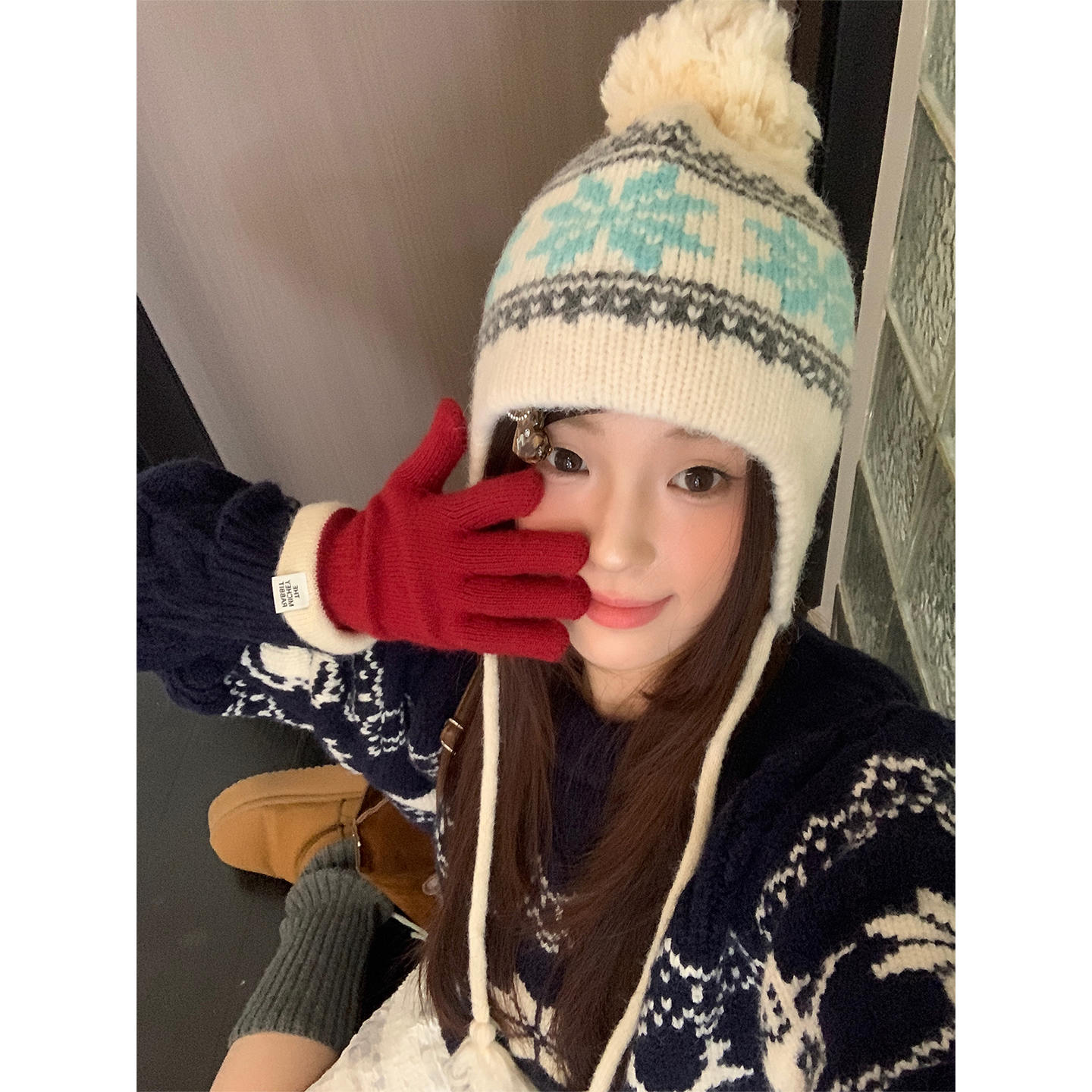 费尔岛甜美加厚保暖针织帽