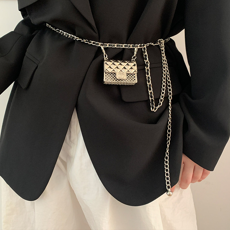 小香风金属链条腰链女士新款配饰腰包装饰西装大衣收腰腰带链条包