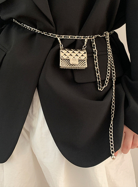 小香风金属链条腰链女士新款配饰腰包装饰西装大衣收腰腰带链条包