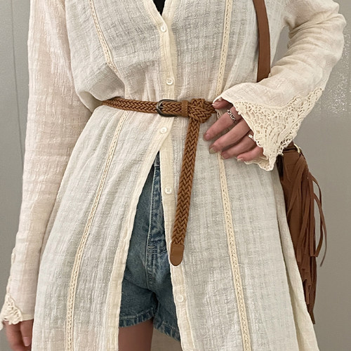 刺毛叔叔女编织PU合金腰带