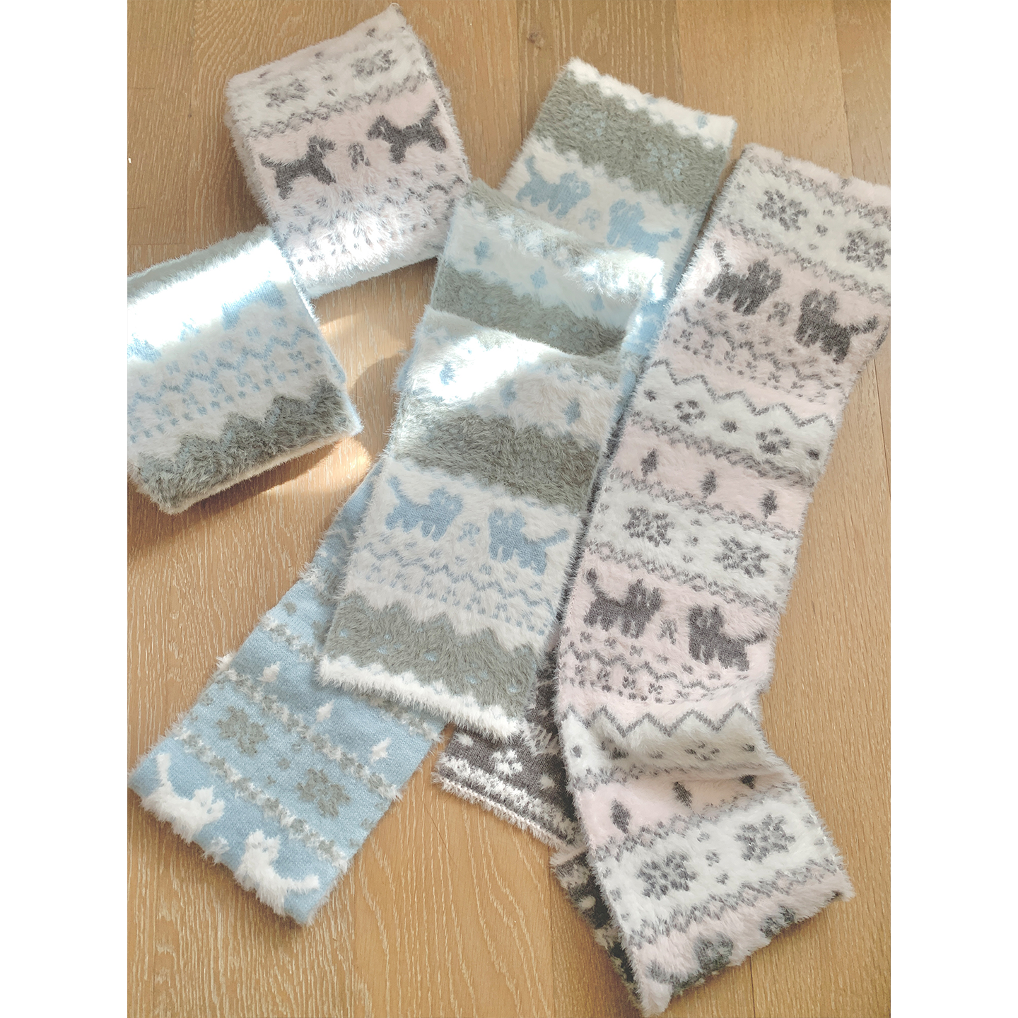 冬季费尔岛风可爱猫咪毛绒围巾