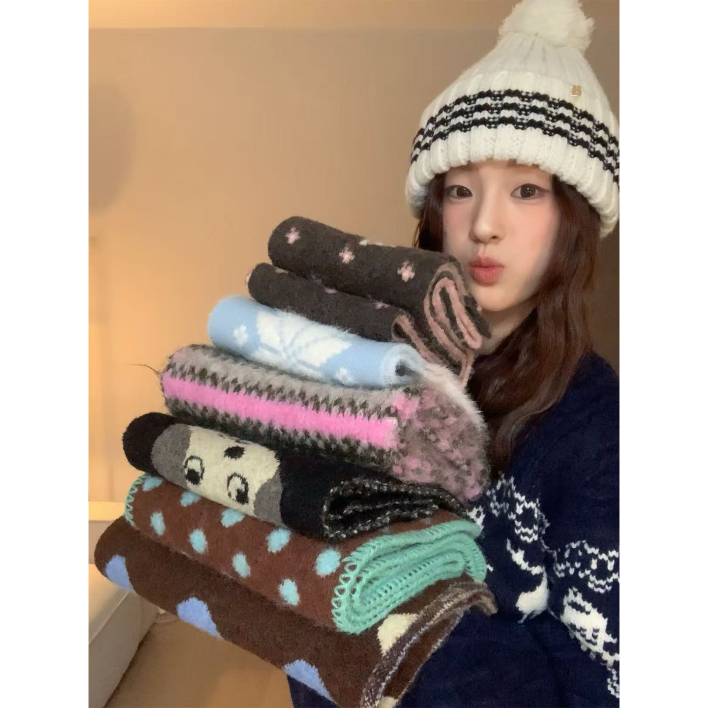 含羊毛氛围感毛绒针织围巾