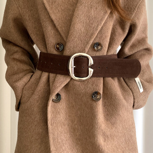 美拉德棕色麂皮腰带女新款 皮带高级感百搭腰封配饰 气质配大衣宽版