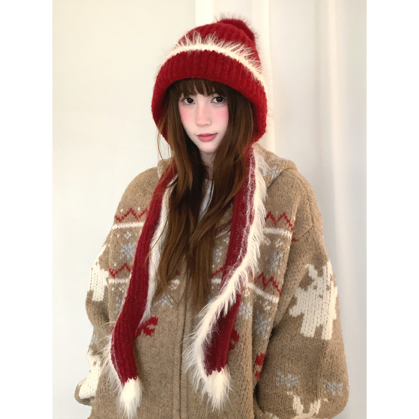 冬季红色圣诞保暖雷锋帽