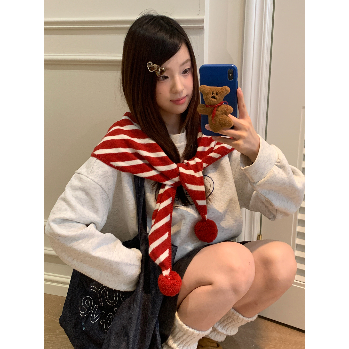 韩版2025新款慵懒文艺感拼色围巾