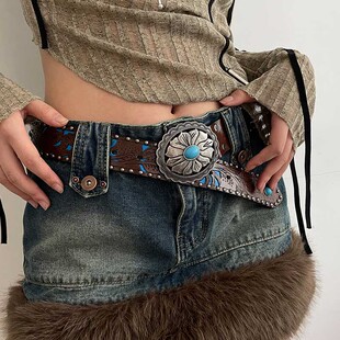 饰ins风韩版 美式 带装 配牛仔裤 百搭皮带 复古民族风腰带女2026新款