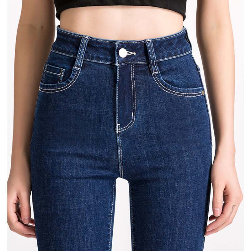 深蓝色牛仔裤女小脚高腰2021年春秋新款紧身弹力显瘦长裤子潮ins
