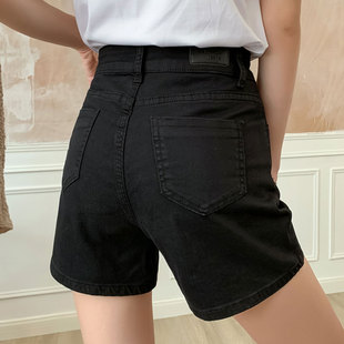 潮ins 夏显瘦a字网红高腰宽松阔腿热裤 牛仔短裤 女黑色2022年新爆款