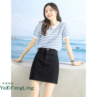 a字短裙 薄款 黑色牛仔半身裙女高腰有内衬2022新款 设计感包臀夏季