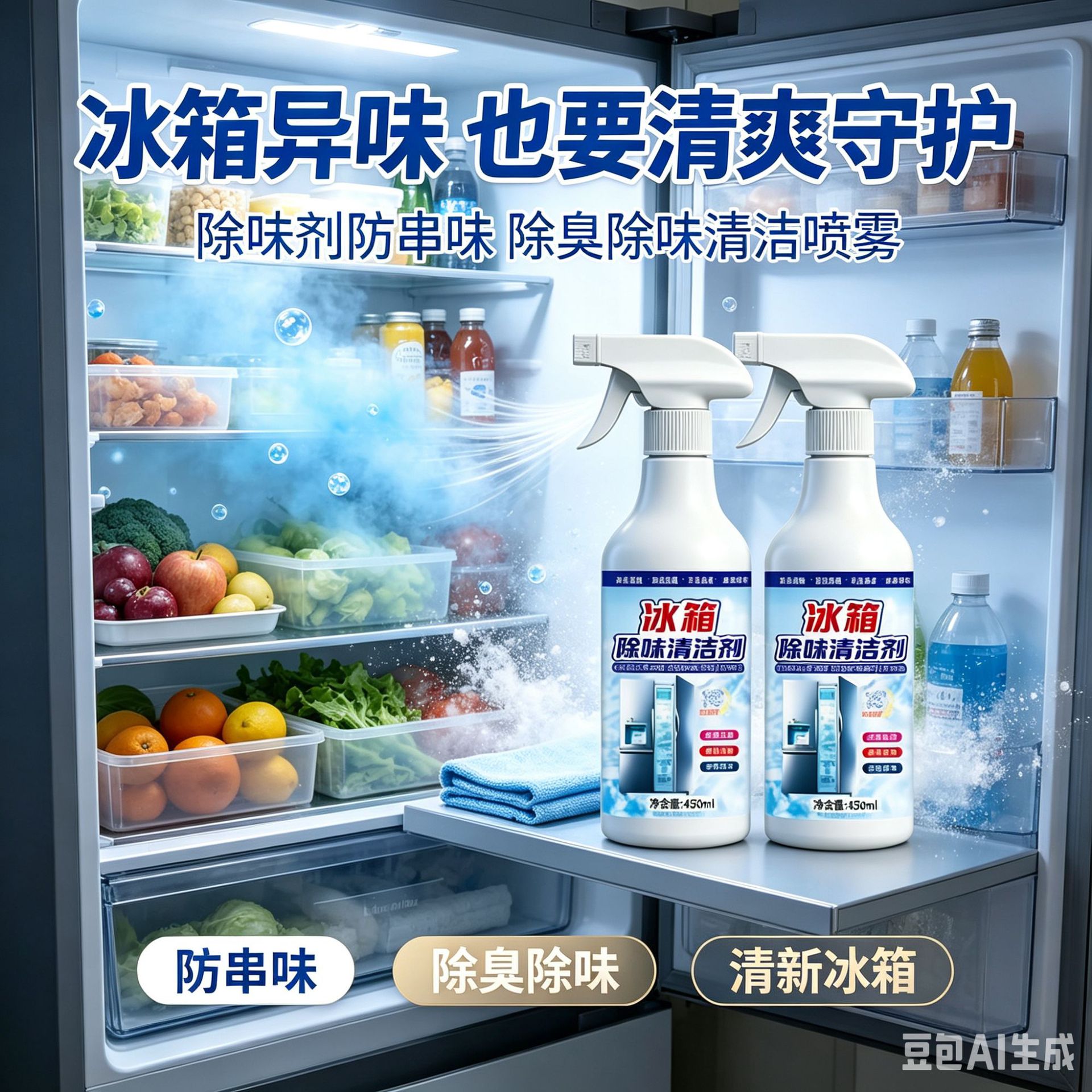 抖音同款冰箱除味剂多功能清洁除霜去污去味防结冰清新清洁喷雾