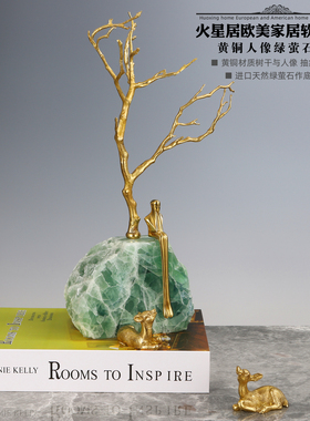 黄铜禅意人物新中式风酒柜装饰品