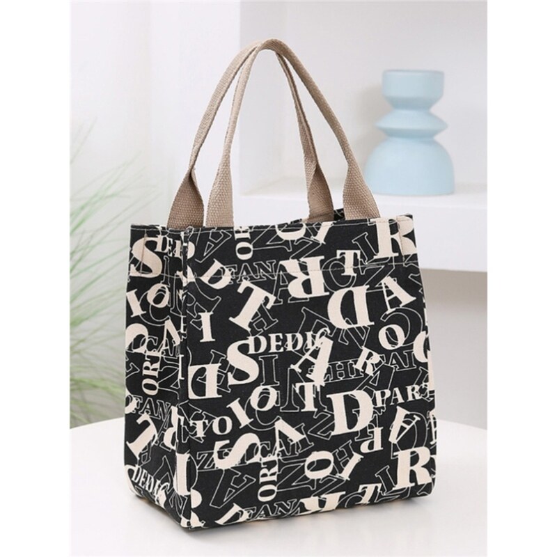 欧美风格时尚帆布手提包上班带饭午餐包饭盒袋外出带娃手拎妈咪包