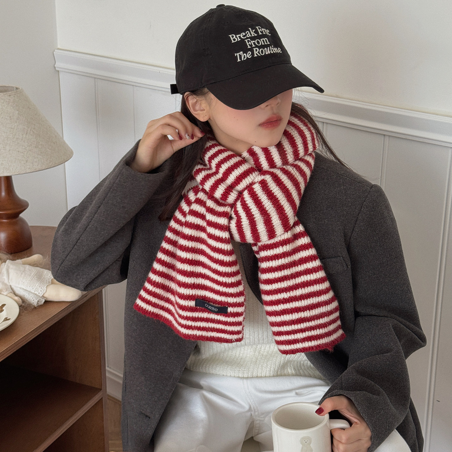 韩系氛围感大红色围巾