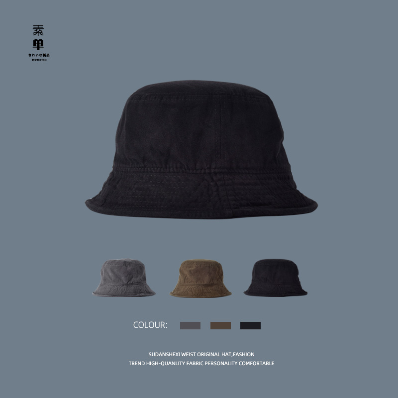 水洗做旧黑色复古防晒渔夫帽子