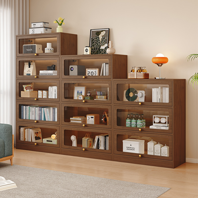 实木书柜中古风防尘收纳柜学生家用落地多层书架小户型客厅置物柜