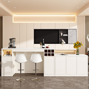 轻奢吧台桌现代简约客厅家用岩板餐柜一体小户型实木隔断柜一体