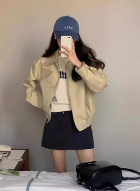 短款工装外套女2025早秋新款感小个子休闲宽松翻领棒球服夹克