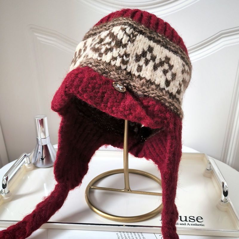 费尔岛针织帽加厚保暖护耳毛线帽