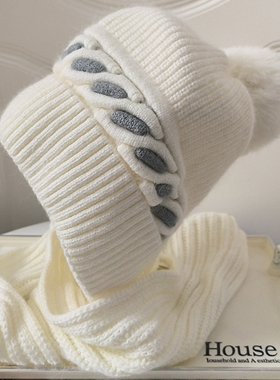 帽子围巾一体女冬季时尚百搭加绒加厚保暖护耳防风防寒毛线针织帽