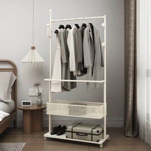 客厅简约双层可移动落地挂衣架卧室床头床尾衣服收纳层架铁艺衣帽