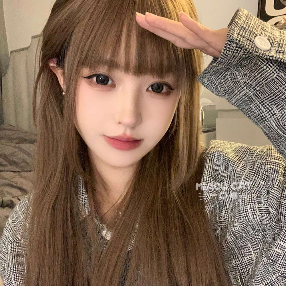 一口喵假发女长发网红lolita浅棕整顶日常自然亚麻色jk全头套假发