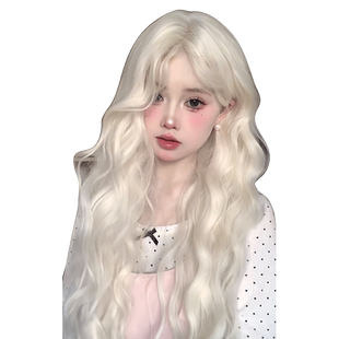 一口喵假发女日常自然长卷发新款羊毛卷刘海新工艺白金色全头套