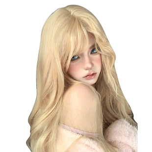 一口喵假发女日常网红长卷发自然白金色齐刘海全头套式【幸运星】