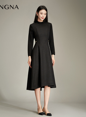 【商场同款】阿菁娜冬季新款韩版气质小黑裙A30D112012