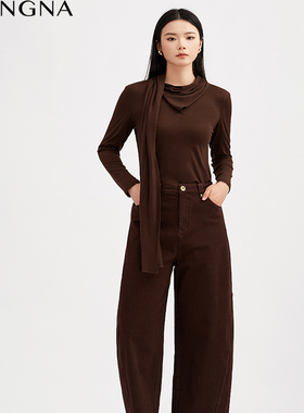 【商场同款】阿菁娜秋季新款围巾领针织衫修身女百搭A30Q102039