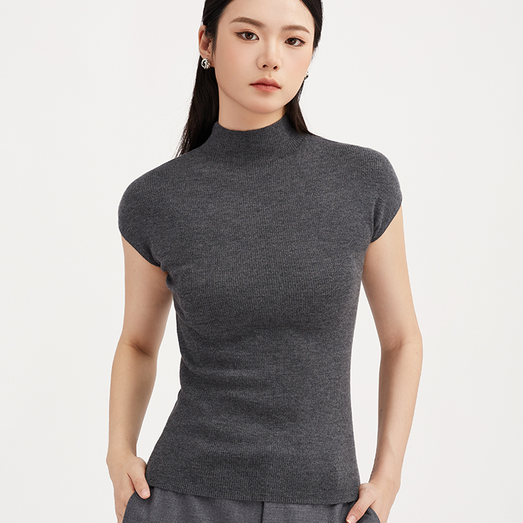 【商场同款】阿菁娜秋季新款羊毛衫半高领无袖身显瘦A30D301018