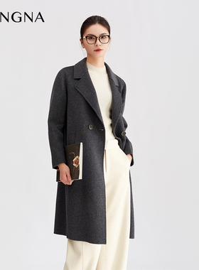 【商场同款】阿菁娜冬季新款长款双排扣羊毛呢子大衣A30D511086