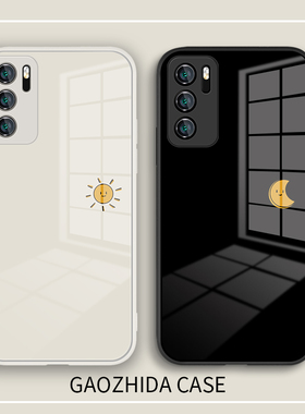 适用荣耀100手机壳情侣60太阳月亮华为mate60pro简约风p50小众p40p30p20新款nova10女789se玻璃x50镜面12套90