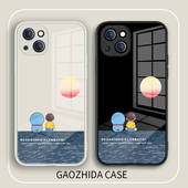 适用苹果13情侣手机壳15哆啦A梦iPhone14pro卡通可爱12promax日系11小众风x全包xr镜面玻璃xsmax新款 78plus女